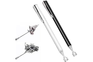 WUBAYI 2 herramientas telescópicas de recogida magnética, palo magnético y bolígrafo de recuperación, se extiende hasta 64 cm con fuerza de 1.5 libras, negro + plateado con clip de bolsillo (agarrador