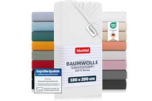‎BLUMTAL Blumtal® Basics Spannbettlaken Topper 180x200cmJersey - Bettlaken 180x200cm aus 100% Baumwolle - Oeko-TEX zertifiziertes Spannbetttuch 180x200 - Topper Spannleintuch 180x200 - Betttuch - Weiß