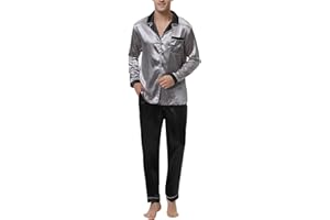 Nieery Pijamas Saten Hombre Conjunto Clásico Invierno Manga Larga Seda Camiseta y Pantalones con Botones Casa Casual Cómodo Sleepingwear Sets