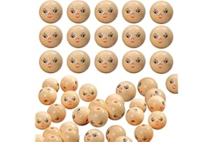 HRKVSK Holzperlen mit Gesicht, 60 Stück Smile Holzperlen, 22mm Holzperlen Natur mit Loch 5mm,Holzkugeln mit Gesicht,Holzperlen Zum Auffädeln,Spacer Perlen für Diy Schmuck Armband Halskette Herstellung