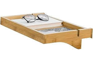 ‎SOBUY SoBuy NKD01-N Clamp Shelf for Bed with Cable Guide Bamboo Bedside Table for Books, Smartphones and Glasses, 36 x 25 x 9 cm, Natural
