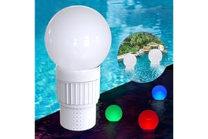 KINGSOM Distributeur Chlore Piscine Flottant, Diffuseur Chlore avec Boule Solaire Lumière Étanche LED Changeant Couleur, Doseur Flotteur Chimique Spa pour Piscine Aqualand, Support 3" Chlore Tablette