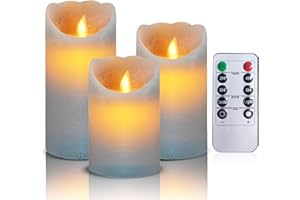 AiiBowy Candele LED Candele Senza Fiamma [3 pezzi] Fiamma tremolante, Telecomando, Funzione timer timer dimmer, Candele All'aperto, Natale, Compleanni, Feste, Fatrimoni (Grigio)