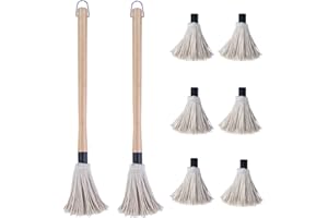 Donxote 45,7 cm BBQ Mop Pinsel Set von 2 Stück, mit 6 extra Ersatzköpfen, Holz langer Griff Baumwollkopf Wischen Grillen Grillsauce Perfekt zum Grillen Räuchern Steak Marinade oder Glasieren