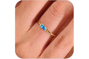Aidenn Gold Birthstone Rings for Women Non Tarnish 14K Gold Plated Stackable Ring Dainty Teen Girls Mothers Birthday Gifts Engagement Wedding Promise Rings Gemstone Jewellery Sizes N, Q, S