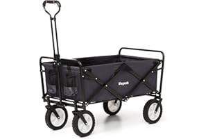 LifeGoods Chariot Pliable Enfant - Chariot De Transport - De Jardin - De Plage - Roulettes Pivotantes - 2 Stands - Capacité De Charge 70KG - Noir