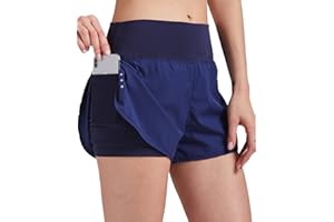 VIGVAN 2 in 1 Laufhose Damen Sport Shorts Sommer Kurze Hose Schnell Trocknend Fitness Shorts Yoga Shorts Gym Jogging Training Sporthose für Damen mit Taschen