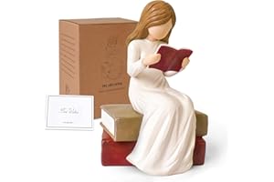 Cuayaes Book Lover Gifts Reading Sculpture, Book Accessories for Reading Lovers, Graduates, Students, Teachers, Hand-Painted Resin Figurines Ornaments Bookshelf Decor for Home Office Desk
