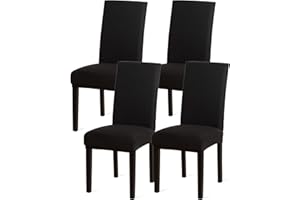 Sufdari Chair Covers 4 Black,Stretch Dining Chair Covers, Spandex seat Covers for Dining Chairs,Elastic Washable Chair Protectors for Dining Room,Hotel,Restaurant,Banquet (4,Black)