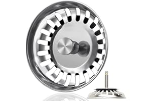 INPLUSTOP Siebkörbchen Spüle 79mm Spülbecken Siebkörbchen Edelstahl Spülbecken Sieb Spülensieb mit Stöpsel, Korb Zapfen ragt 36-54mm tief in den Abfluss, Sieb für Spülbecken Abflussstopfen für Exzenterbedienung