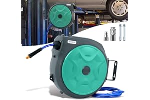 VA-Cerulean Avvolgitubo automatico ad aria compressa, supporto da parete per montaggio a parete e a soffitto, avvolgimento tubo con connettore da 1/4" (20 m, verde)