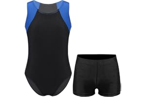 Nyeemya Jungen Turnanzug Ballettanzug Turntrikot Ballett Tanzbody Ärmellose Gymnastikbody + Shorts Wettkampf Tanzbekleidung