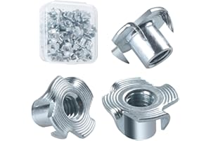 BOUMVID Écrou en T Inserts Acier Fileté M5 x 8 mm, 50 Pièces Écrous à Griffes T en Acier au Carbone Zingué, Écrous Éntraînement Insert, D'éCrous en T à Dents Quatre Pour Meubles de Menuiserie