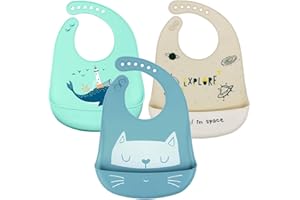 SLOSH Baberos Silicona Bebé Impermeables Flexible Suave de 6 Meses a 6 Años 1 año 2 años Grande Ajustable para Niño Unisex