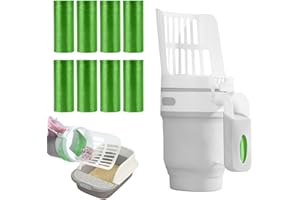 DAJILI 2IN1 Cat Litter Scoop, Integrated Detachable Deep Cat Litter Shovel, Large Capacity Portable Cat Poop Scoop with Waste Bin and 135 Count Refill Bags for Cat Litter Clumping(Grey)