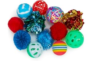 Petface Catkins Cat Ball Toys, Play Pack of 12 Assorted Balls for Indoor Cats