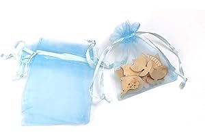 EMSIA Organza Bags 7x9cm Gift Wedding Favour Jewellery Pouches, Small Party Sweet Bags, Sheer Drawstring Pouches Perfect Size for Our Sunflowers Seeds Lavender Bags (Light Blue, 7 x 9 cm - 25 pcs)