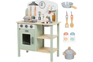 Nene Toys Cucina Giocattolo in Legno – Cucinetta con Lavello, Forno e Fornelli + 6 Accessori – Gioco di Ruolo per Bambini 3–5 Anni – Manopole Girevoli, Vaschetta in Metallo, Facile da Montare