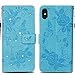 Produktbild Handy hülle Tasche Leder Flip Case Brieftasche Etui Schutzhülle für Apple iPhone X XS iPhone XR iPhone XS MAX hülle Blumen Schmetterling,8 Farben (iPhone XS Max(5,8"), Himmelblau)