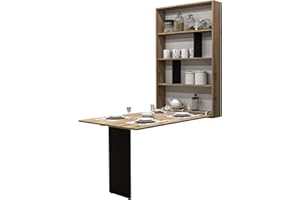 ‎MIRJAN24 Mirjan24 Wandtisch Albi, Wandklapptisch mit 2 Regalen, V-Tisch, Esstisch, Tisch ideal für Esszimmer, Küche, Klapptisch, Bartisch (Wotan Eiche/Schwarz)