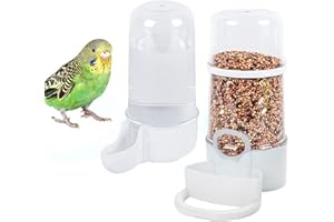 SKYEASURE Automatic Bird Feeder, 2 Pack Bird Water Dispenser for Cage, No-Mess Parrot Feeder Bird Water Feeder Bird Cage Feeder Parakeet Water Dispenser Water Bottle Drinker Feeder Food Seed Dispenser 415ml