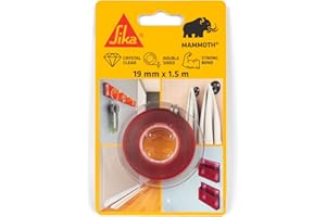 SIKA - Ruban adhésif double face extra fort et transparent - SikaBond Mammoth Crystal - Fixation rapide sans perçage - Maintien immédiat - Application facile - Intérieur et extérieur - 1.5m