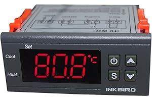 Inkbird ITC-2000 Thermostat Numérique 2 Prises à Double Relais 220V avec Sonde, un pour l'alarme,Contrôleur Température Chauffage Refroidissement,pour Aquarium,Terrarium,Incubateur à Reptiles,Couveuse