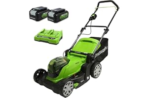 Greenworks 48V (2x24V) Tondeuse à Gazon Sans Fil pour Pelouses Jusqu'à 440m², Largeur de Coupe 41 cm, Sac de 50L, INCLUS Deux Batteries de 24V 4Ah et Chargeur Double, Garantie 3 Ans, G24X2LM41K4X