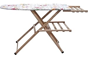 MOTTIWOOD Asse da Stiro, Tavola da Stiro, Regolabile e Pieghevole, 115x40x140h cm, Legno Faggio, PortaCaldaia, Made in Italy (Naturale)