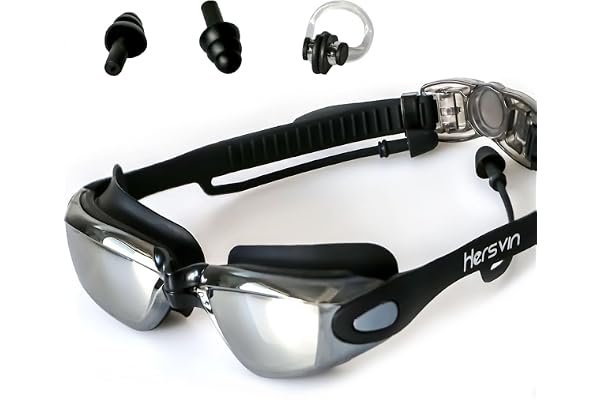 Hersvin Lunettes de Natation Anti-buée avec Pont Amovible de Nez pour Les Hommes Adultes Femmes Enfants
