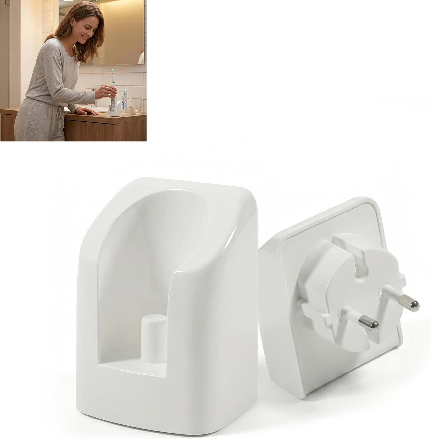 Cargador de Pared Inalámbrico Blanco para Cepillos de Dientes Eléctricos Oral-B Braun con Enchufe UE, Compatible con Modelos Genius X, Pro, Vitality, Smart, Infantil, iO Series iO3-iO6
