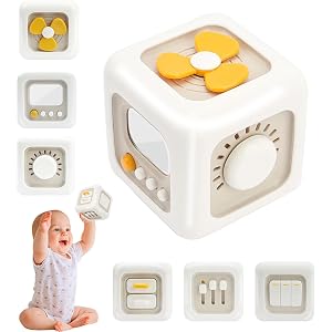 Brand Conquer Montessori Busy Cube for Toddlers 1-3,Car Travel Toys Busy Board Activity Cube,Learning Stocking Stuffers Educational Birthday Gifts Sensory Baby 12-18 Months (Fan Learning 6 in 1 Cube)