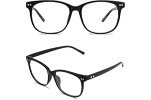 GQUEEN Hornbrille Brille Ohne Stärke Fake Brille Nerdbrille Damen Herren Großer Rahmen UV400,PE1