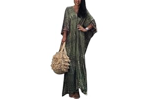 QUNERY Femmes Robe de Plage Femme Longue Boheme Robe Maxi Fleur Kimono Bikini Cover-Up