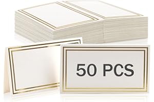 HomWanna Table Place Cards 50Pcs - White Blank Name Cards for Wedding, Party, Dinner Reception Seating, Food, Home Decorations, Office (Gold)