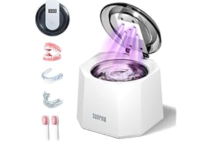 SUNPOW Nettoyeur à Ultrasons 48 kHz, Capacité de 220 ml, Machine de Nettoyage de Capsules Dentaires avec 5 Lampes UV, Pour Gouttières Nocturnes, Protège-Dents, Prothèses Dentaires, Double Mode
