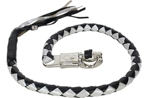 Dream Apparel 36" Leather Motorcycle Get Back Whip for Handlebar Fringed Biker Whip, Black and Silver