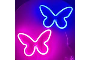 HFHUNGKEONG Letreros de neón de mariposa para pared, oficina, dormitorio, boda, fiesta de cumpleaños, decoración de habitación, letreros LED de mariposa de neón para adolescentes, funciona con pilas USB o 3 AA