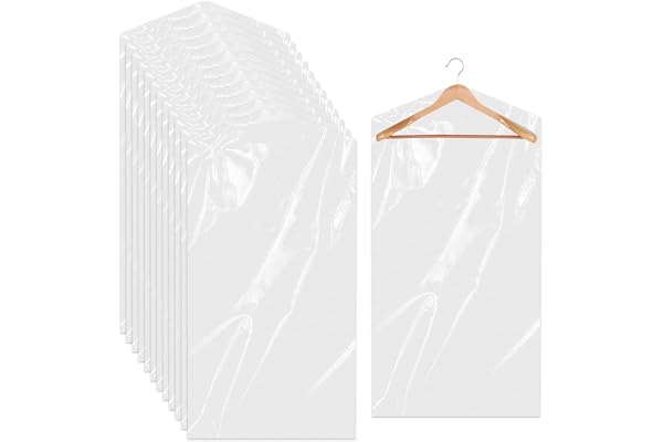 Paket med 20 plaggpåsar, kostympåse i plast, 60 x 90 cm, genomskinliga hängande plaggpåsar, dammtät, klädskydd, kemtvättspåsar för kostymer, jackor, skjortor