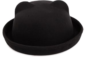 ZUMUii Butterme Enfants Rouleau Brim Mignon Chat Oreille Dura Cloche Melon Chapeau Hiver Feutre Trilby Fedora Billycock Cap Chapeau Rond Casquette