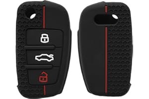 kwmobile Car Key Cover Compatible with Audi 3 Button Flip Key Key Cover - Silicone Protective Car Key Fob Case - Black/Red
