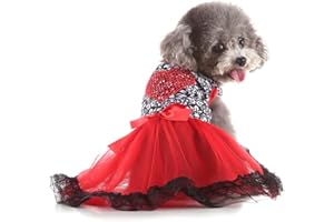 Barrageon Gatti Cani Abito Animale Domestico Camicia Gonna Carino Bowknot Estate Vestito Abiti Piccolo Media (Rosso-S)