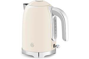 Swan SK19026CRM Solace Cordless Kettle, Premium Stainless Steel with a High Gloss Finish, Fast Boil, 360-Degree Base, Removable Limescale Filter, 1.7 Litres, 3000W, Cream with Chrome Trim