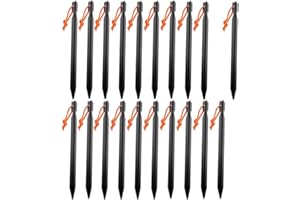 ASTARFAVOR Piquetas de camping negras, 20 unidades, aleación de aluminio con cordón
