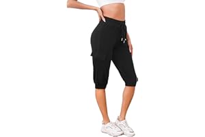Bresdk Pantaloni Cargo Capri da Donna Pantaloni Sportivi a 3/4 Leggeri Cotone Jogging Pantalone con Tasche
