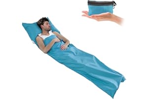 Kaket Sleeping Bag Liner 210 x 70 cm, Camping Sleep Bag Liner with Pillow Slot, Portable Lightweight Travel Sheet for Camping Hostels Picnic Hiking