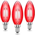 Bonlux SES LED Red Filament Candle Bulb 4W Small Edison Screw E14 LED Decorative Red Fireglow Antique Candle Light Bulbs 40W Replacement (Pack of 3)