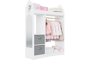 Hironpal Kid Dress up Storage with Mirror Kids Armoire Open Hanging Costume Wardrobe Closet Pretend Storage Closet Children Colothes Organizer Center for Girl Bedroom (rocket,2 drawer,white)