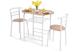 ‎GOPLUS GOPLUS 3-teilige Essgruppe, Sitzgruppe mit 1 Tisch und 2 Stühlen, Esstisch Set, Balkonset aus Holz, Holztisch (Weiß)