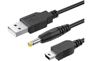 Mugust USB A Charging Cable for PSP 1000/2000/3000/PS3, 2 in 1 USB A Data Charger Cable Lead for PSP 1000 2000 3000 (Black)